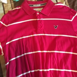AEO Pink and White Striped Polo XXL